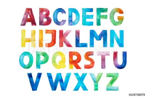 Picture of Colorful watercolor aquarelle font type handwritten hand draw abc alphabet letters